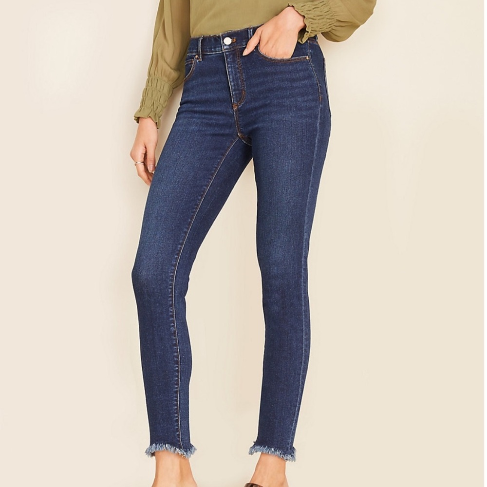 LOFT Chewed Hem Skinny Crop Jeans -Dark Stone Wash